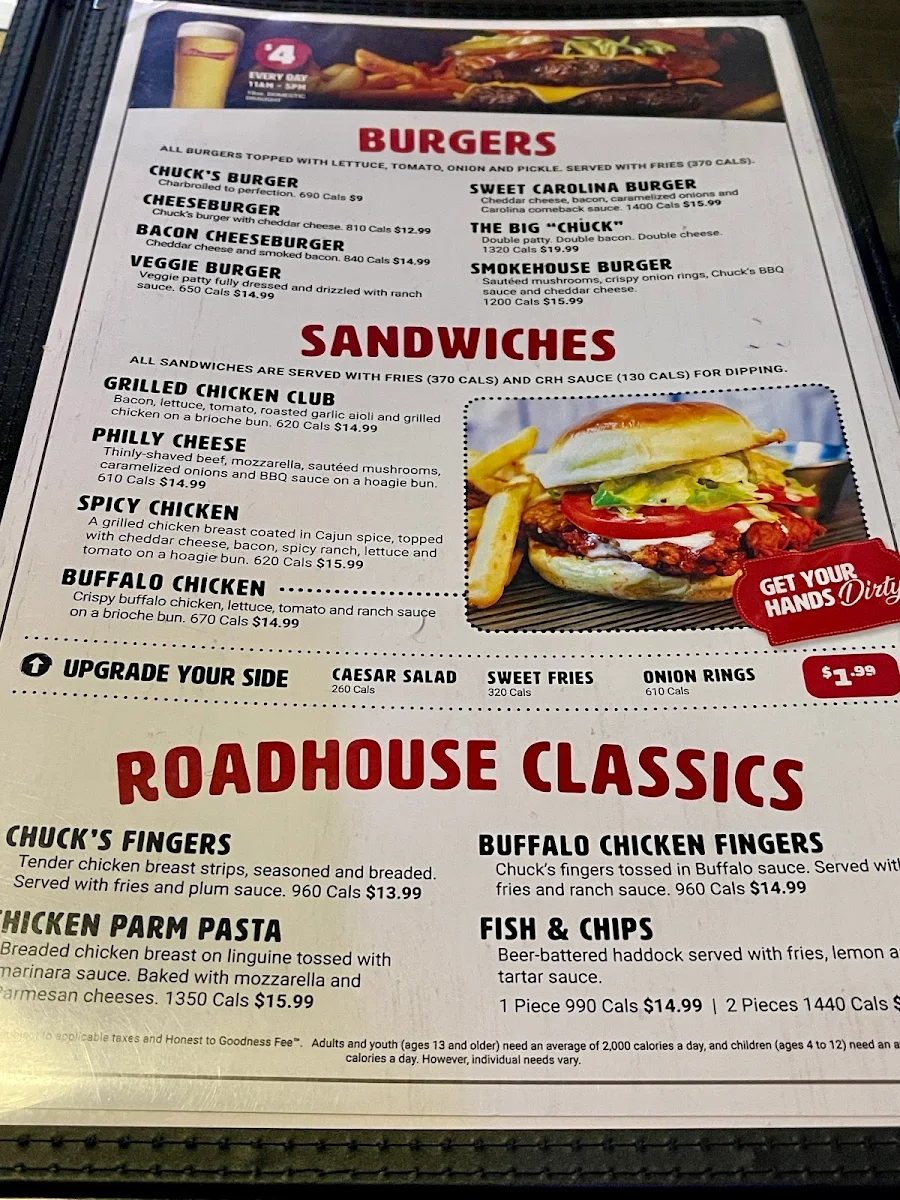 Menu, Chuck's Roadhouse Bar & Grill