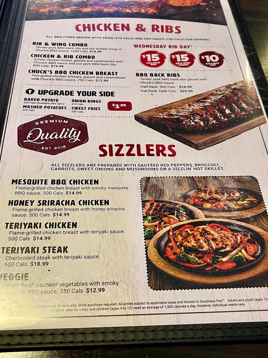 Menu, Chuck's Roadhouse Bar & Grill