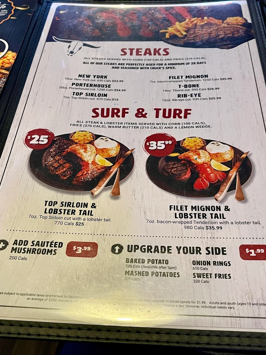 Menu, Chuck's Roadhouse Bar & Grill