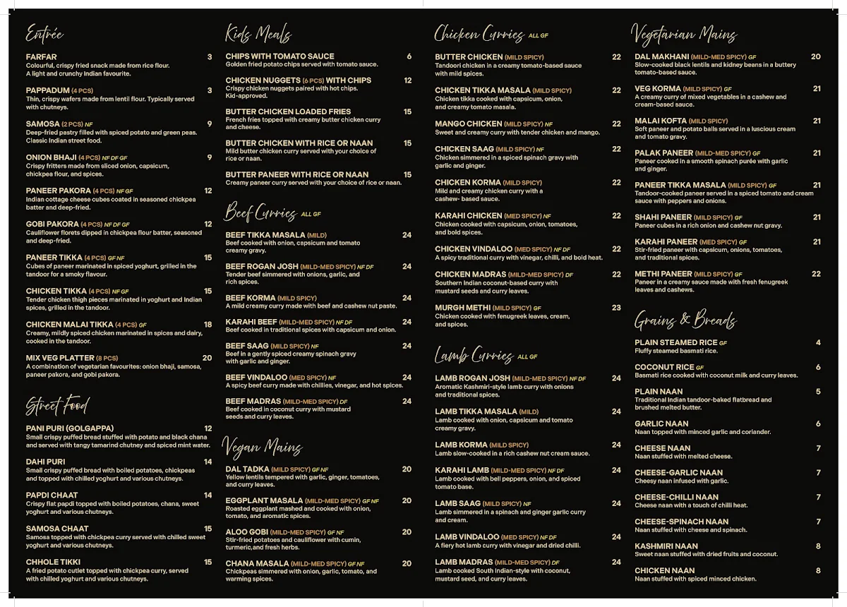 Menu, Billabong Curry Cafe & Bar