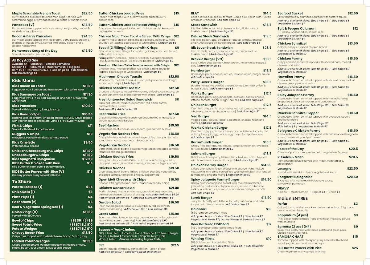 Menu, Billabong Curry Cafe & Bar