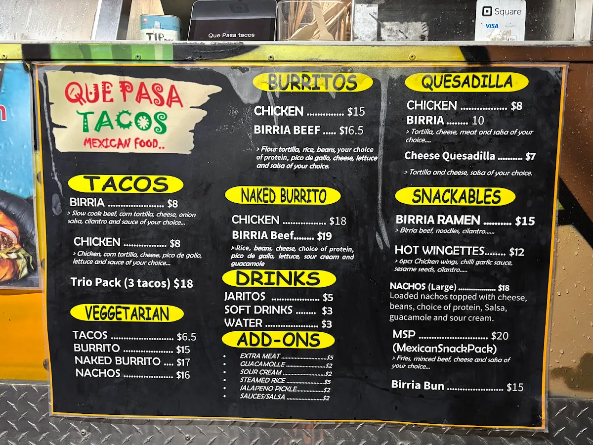 Menu, Que Pasa Tacos Liverpool