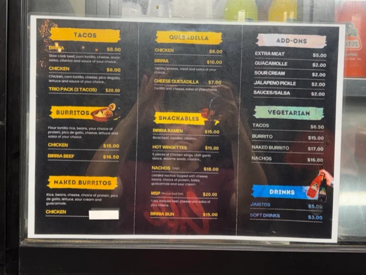 Menu, Que Pasa Tacos Liverpool