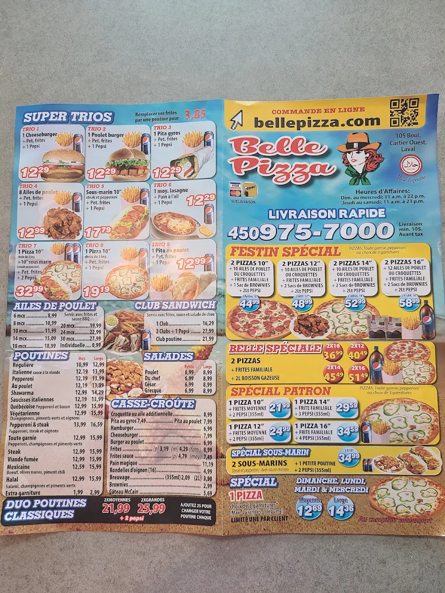 Menu, Belle Pizza - Cartier doner kebab