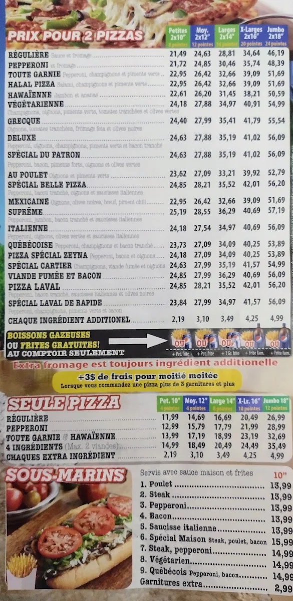 Menu, Belle Pizza - Cartier doner kebab