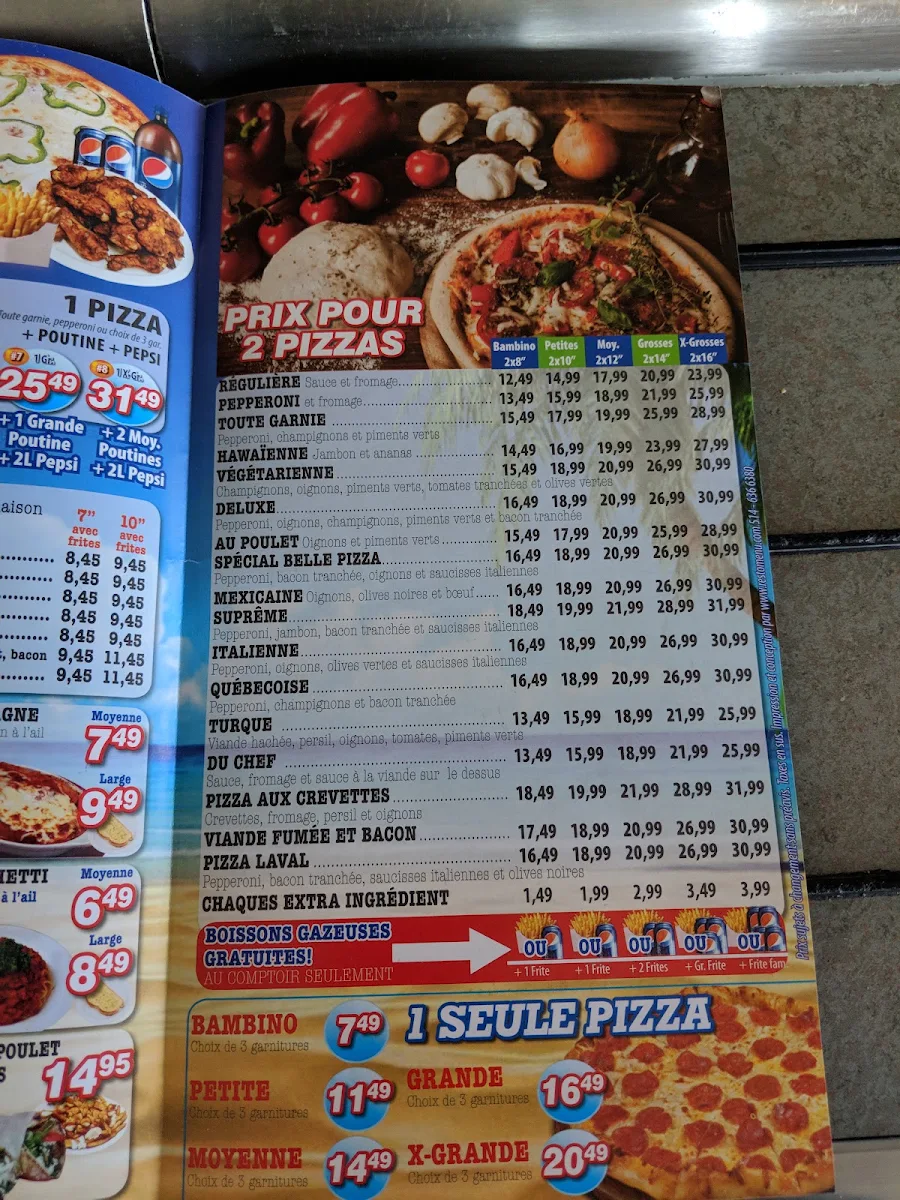 Menu, Belle Pizza - Cartier doner kebab