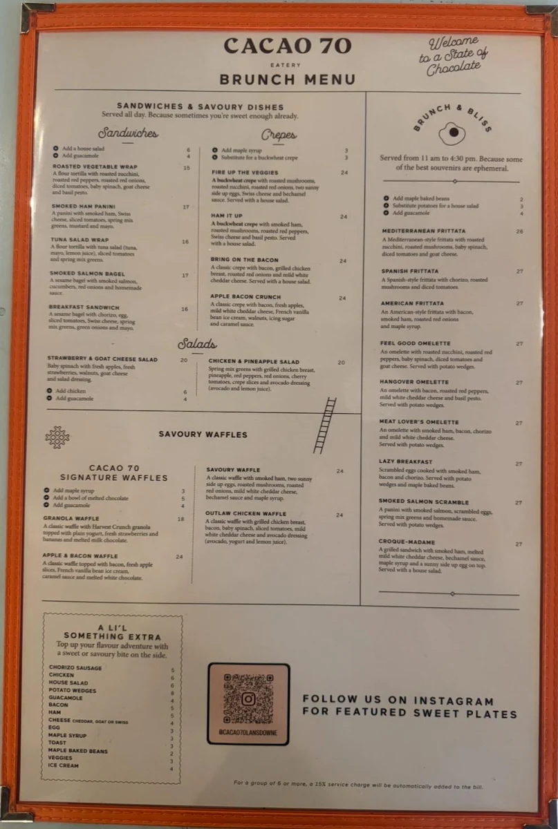 Menu, CACAO 70 Eatery