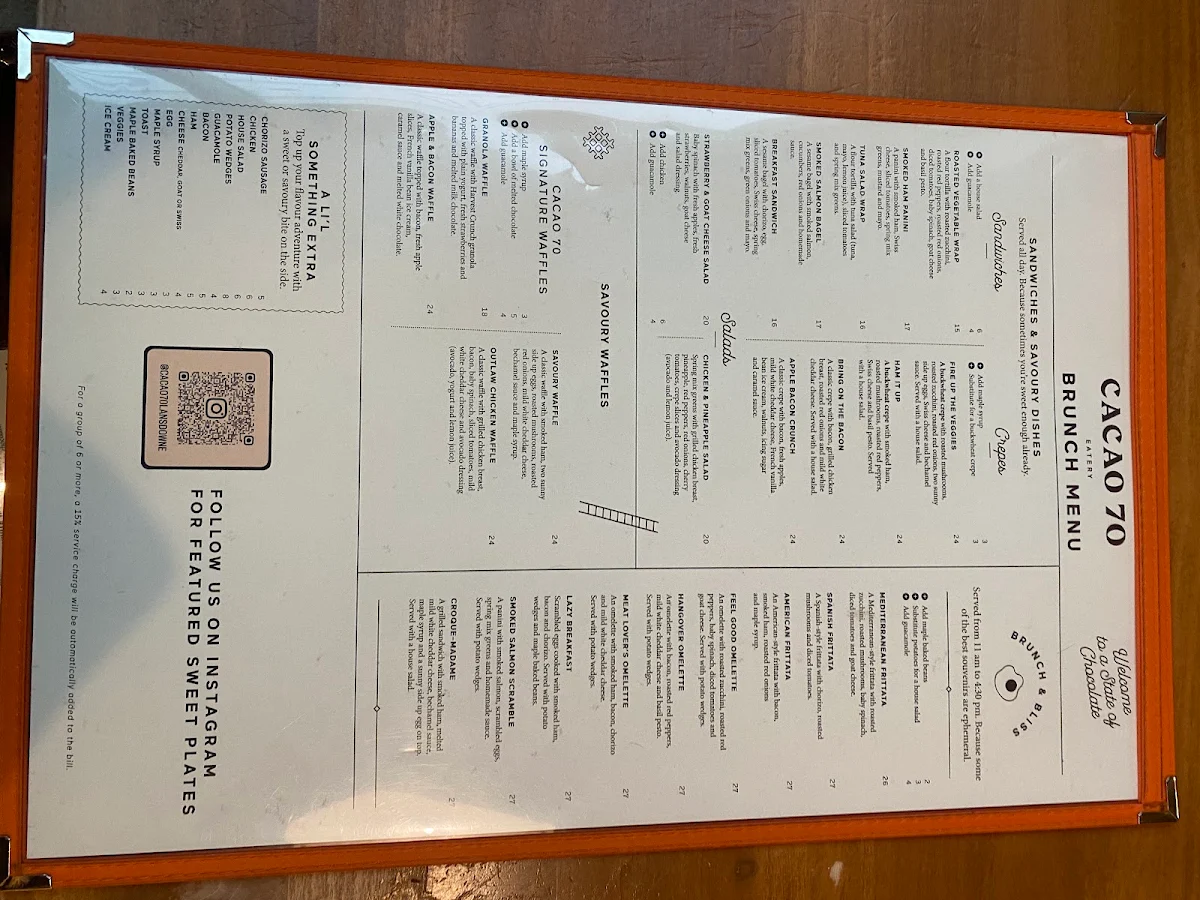 Menu, CACAO 70 Eatery