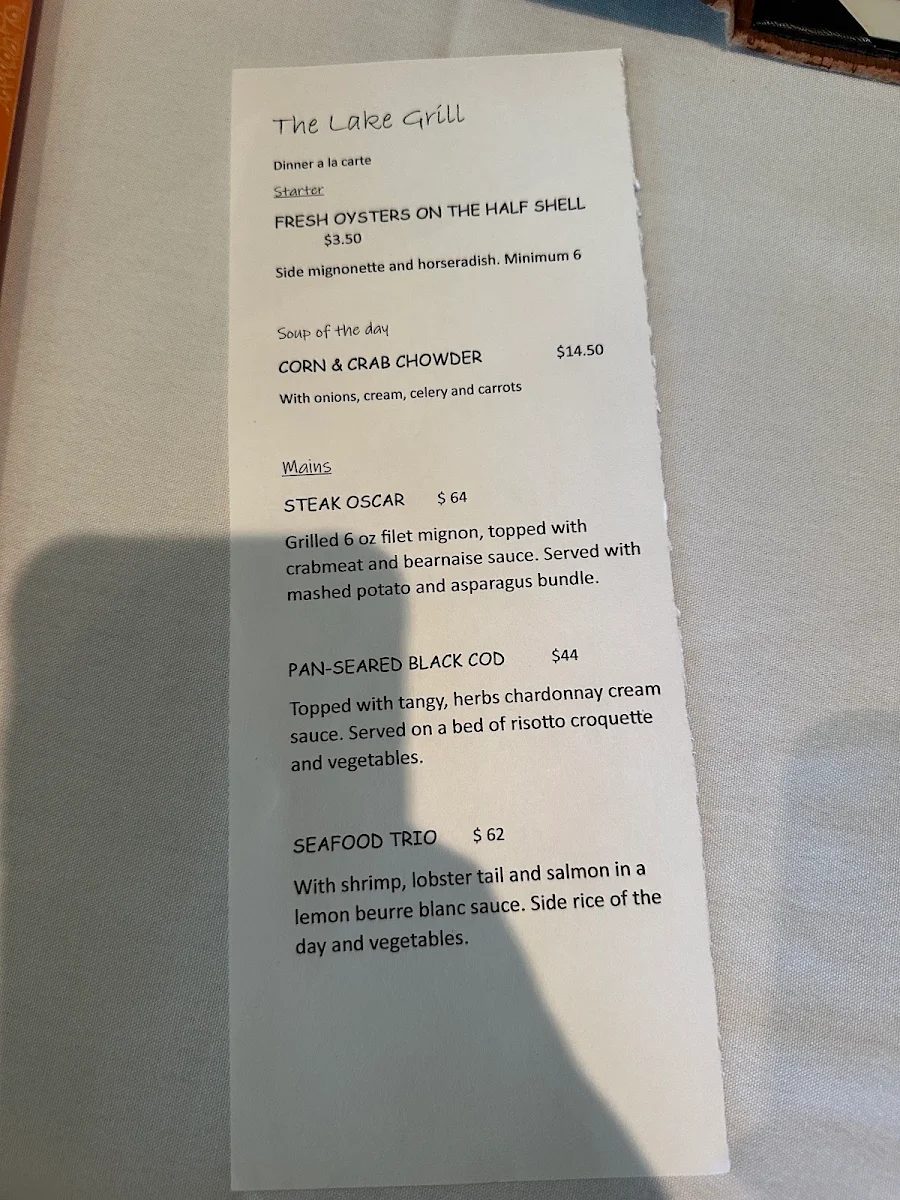 Menu, The Lake Grill