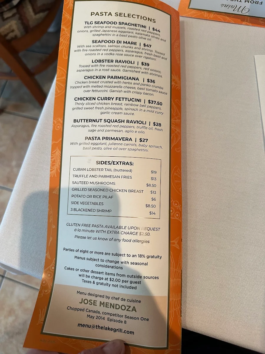 Menu, The Lake Grill