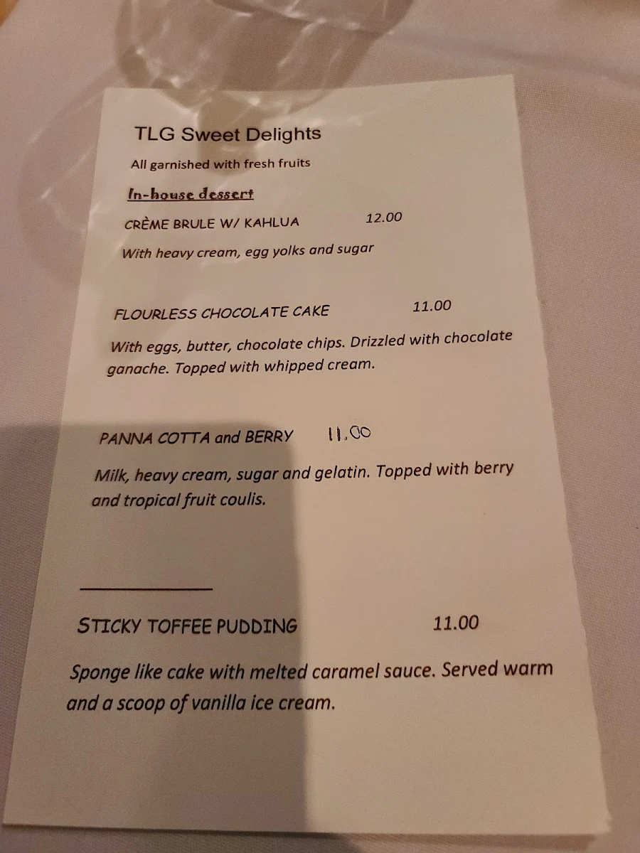Menu, The Lake Grill