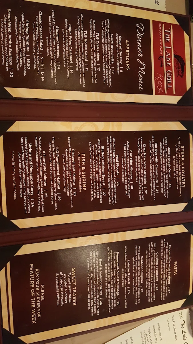 Menu, The Lake Grill