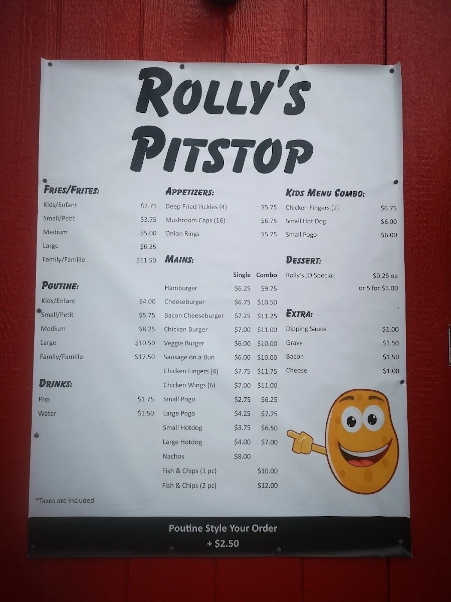 Menu, Rollys Pitstop