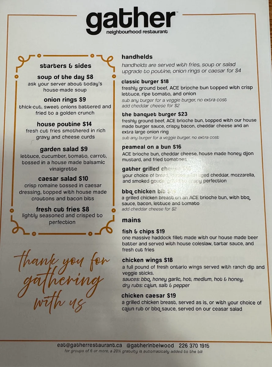 Menu, Joanie’s Neighbourhood Restaurant