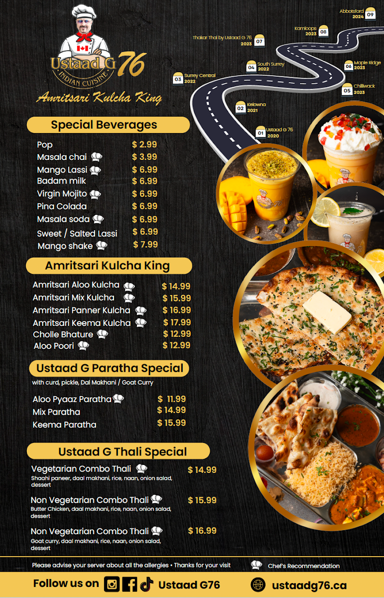Menu, USTAAD G76 SOUTH SURREY