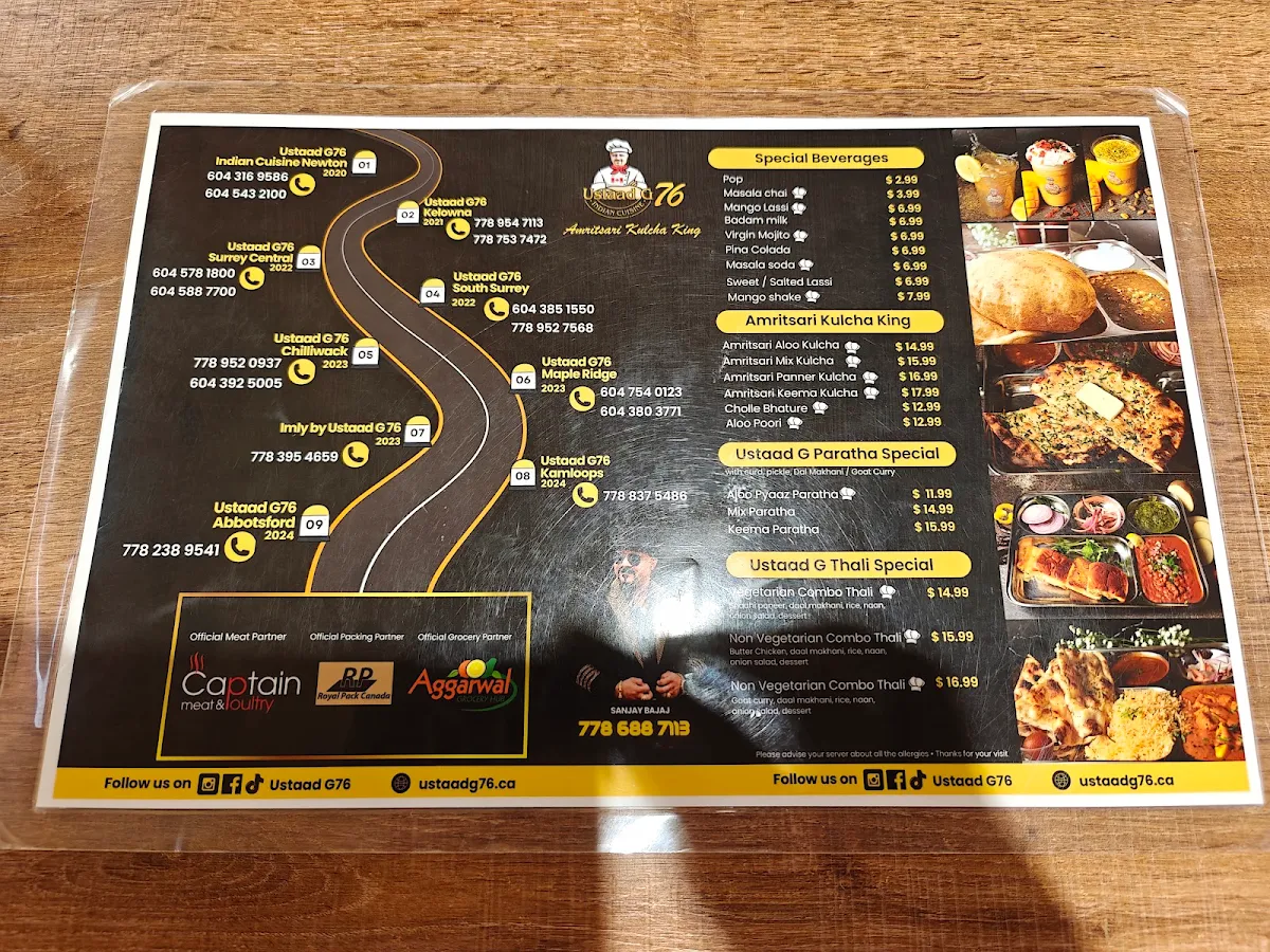 Menu, USTAAD G76 SOUTH SURREY