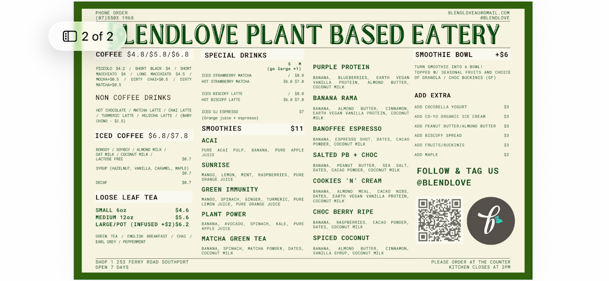 Menu, Blendlove