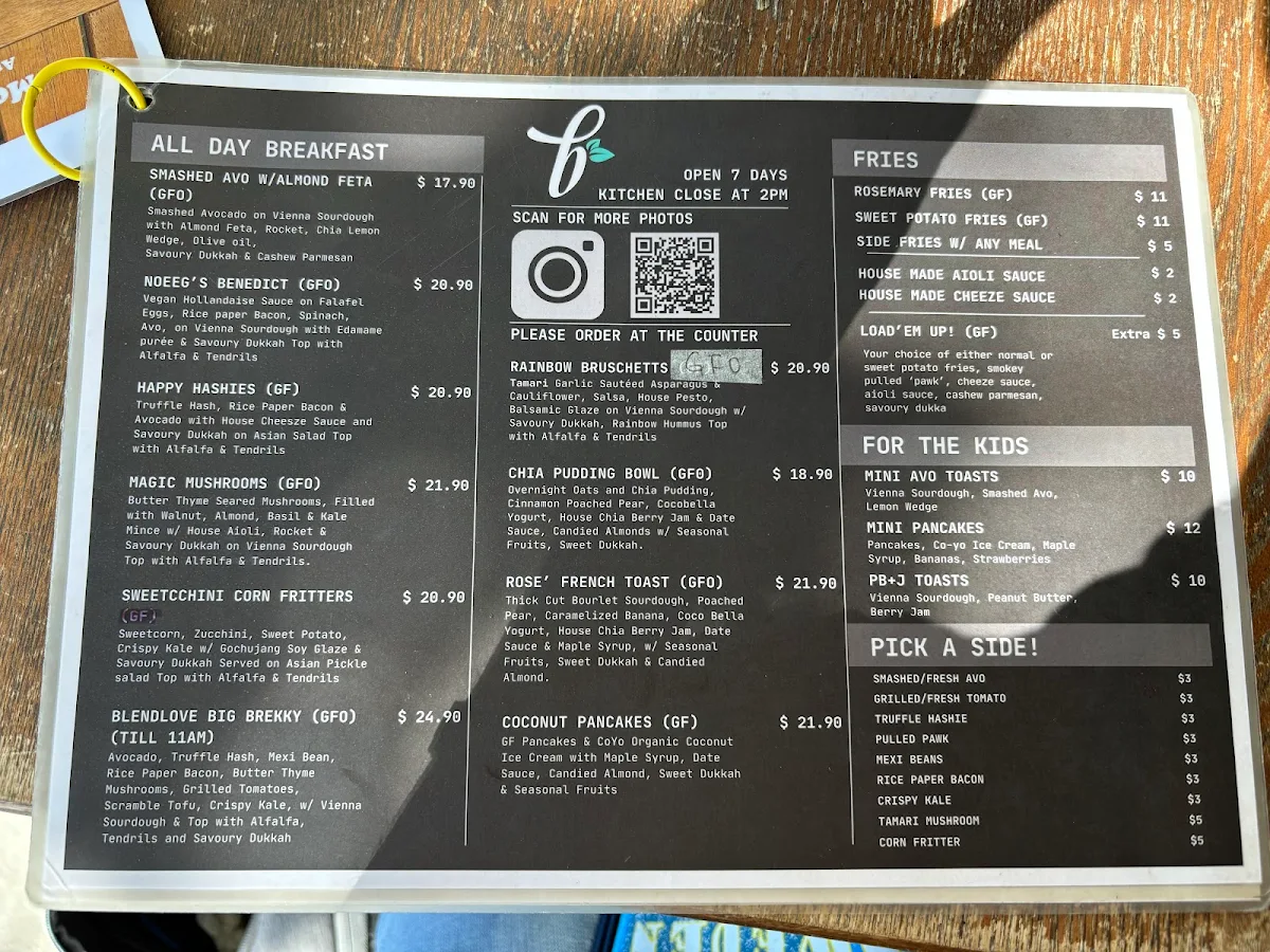 Menu, Blendlove