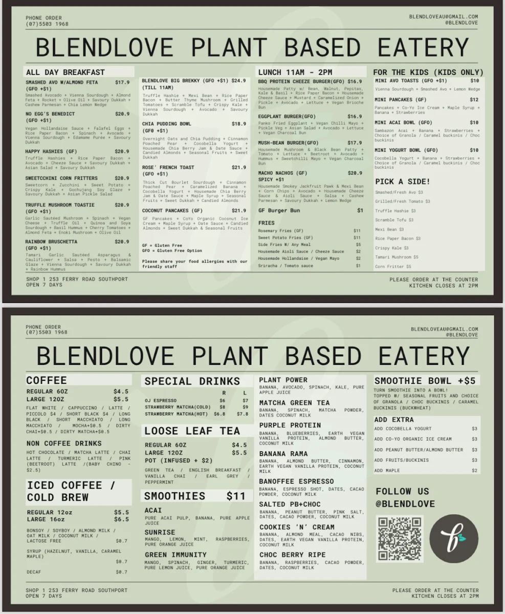Menu, Blendlove