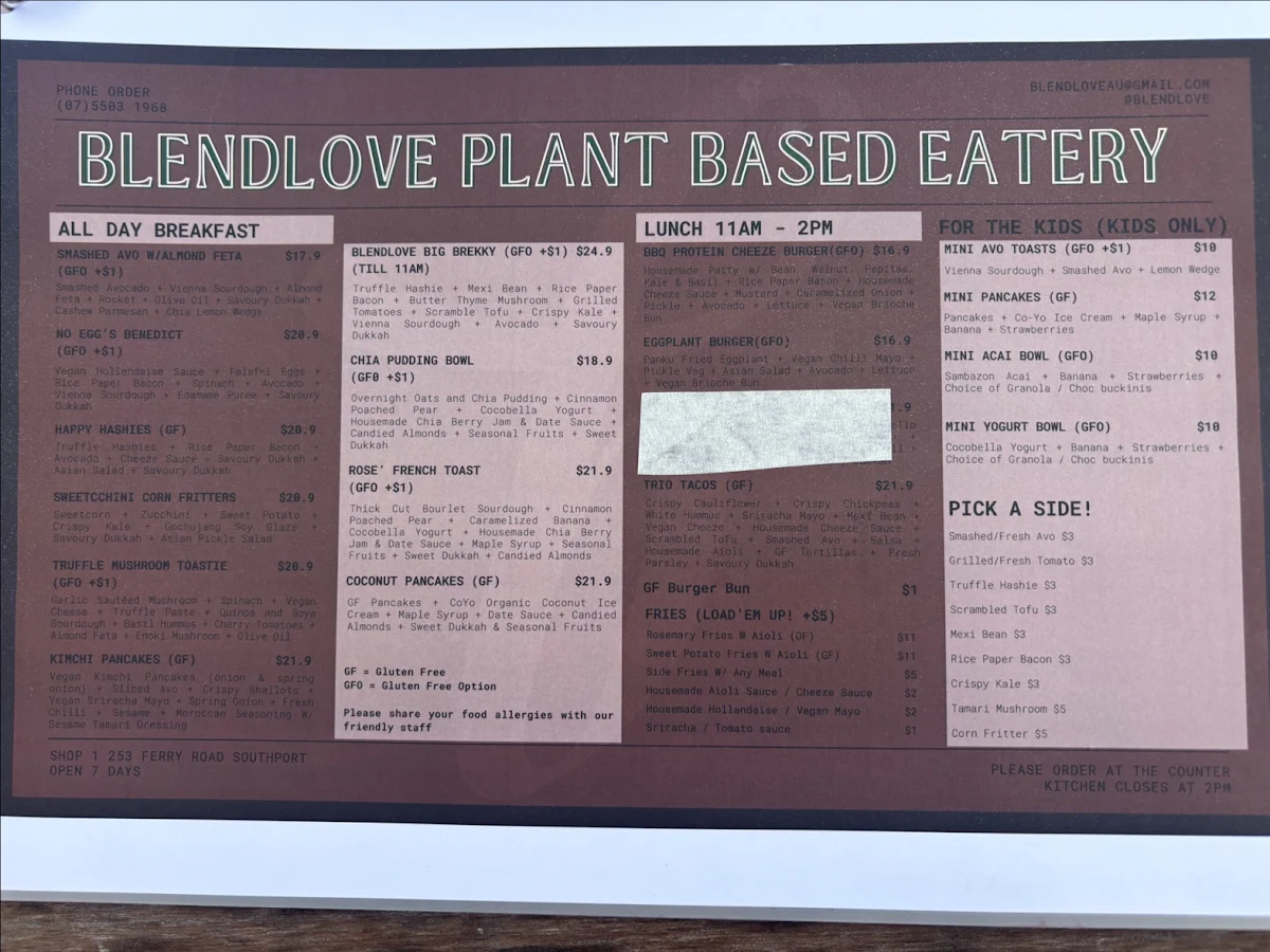 Menu, Blendlove