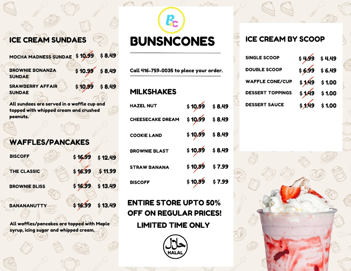 Menu, Buns N Cones Desserts - Scarborough