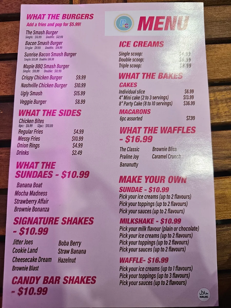 Menu, Buns N Cones Desserts - Scarborough