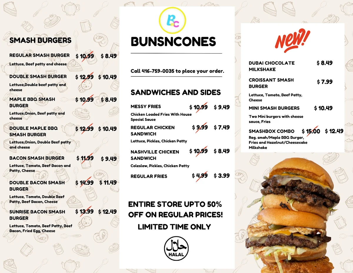 Menu, Buns N Cones Desserts - Scarborough