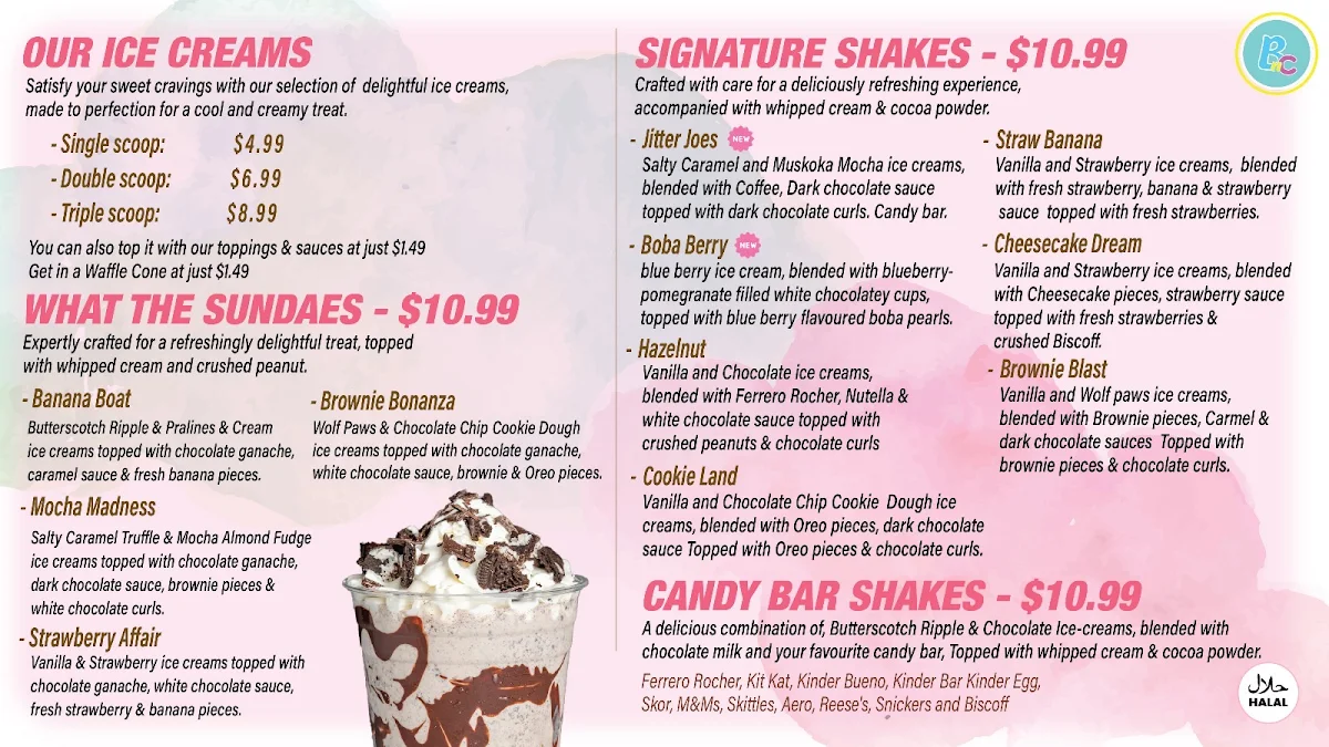 Menu, Buns N Cones Desserts - Scarborough