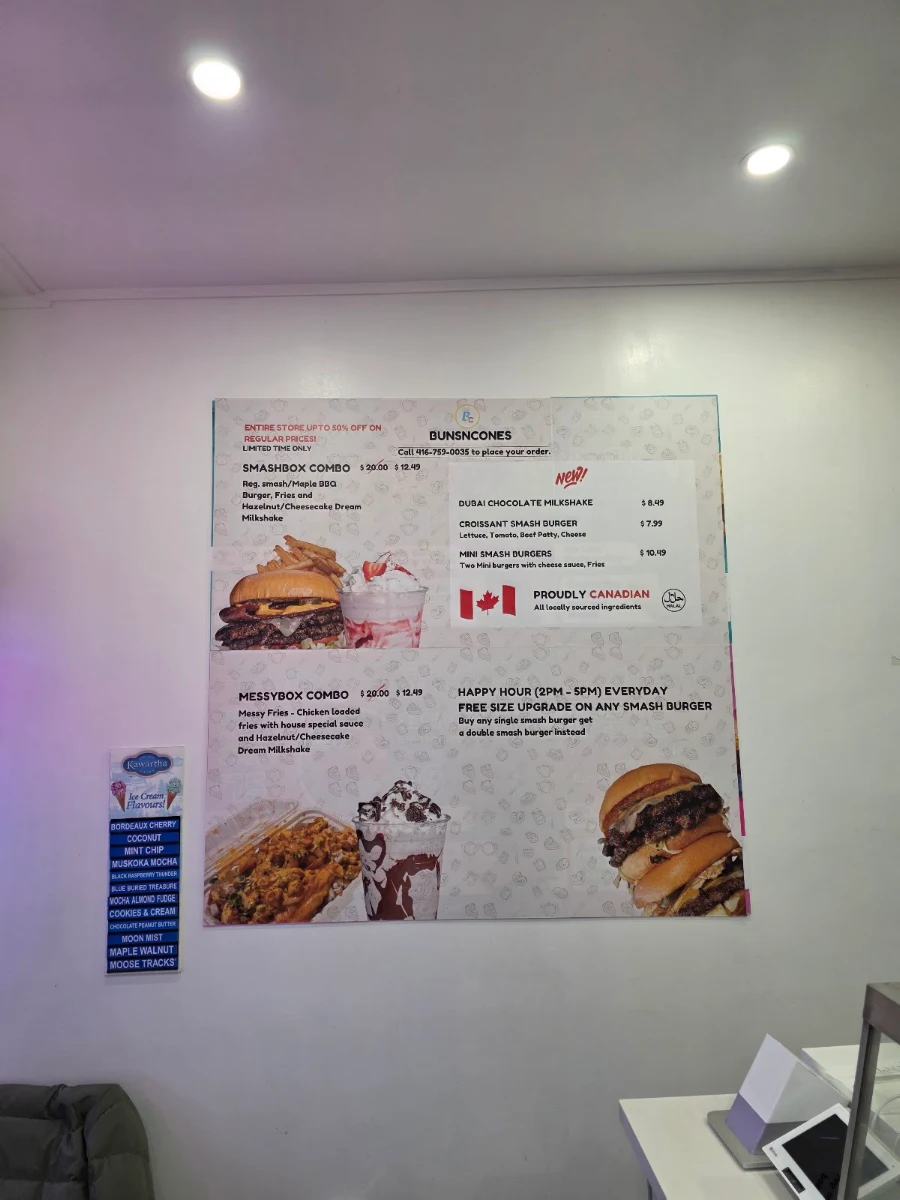 Menu, Buns N Cones Desserts - Scarborough