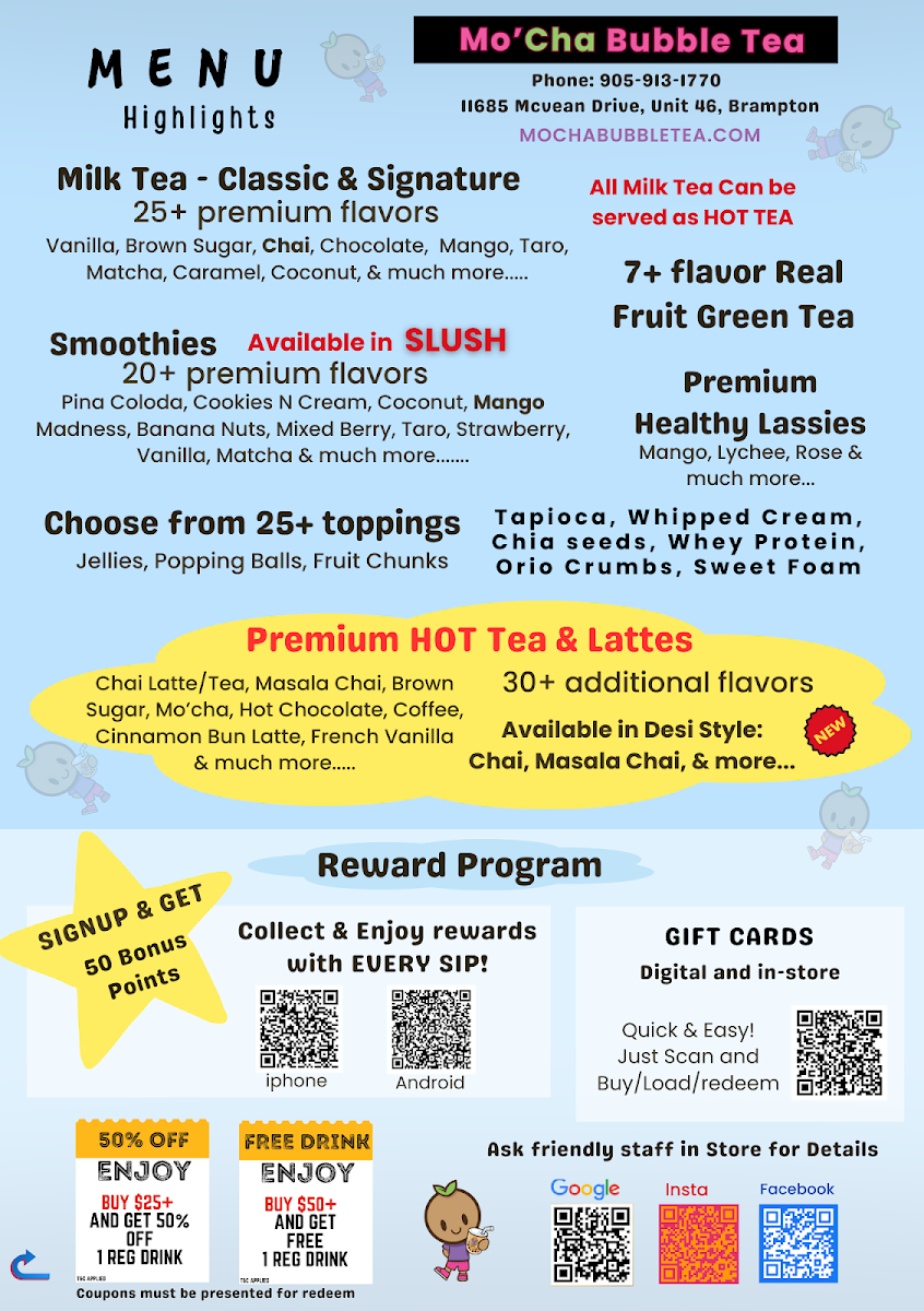 Menu, Mo'Cha Bubble Tea - McVean
