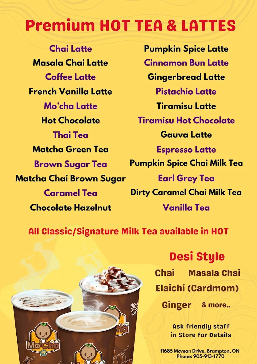 Menu, Mo'Cha Bubble Tea - McVean
