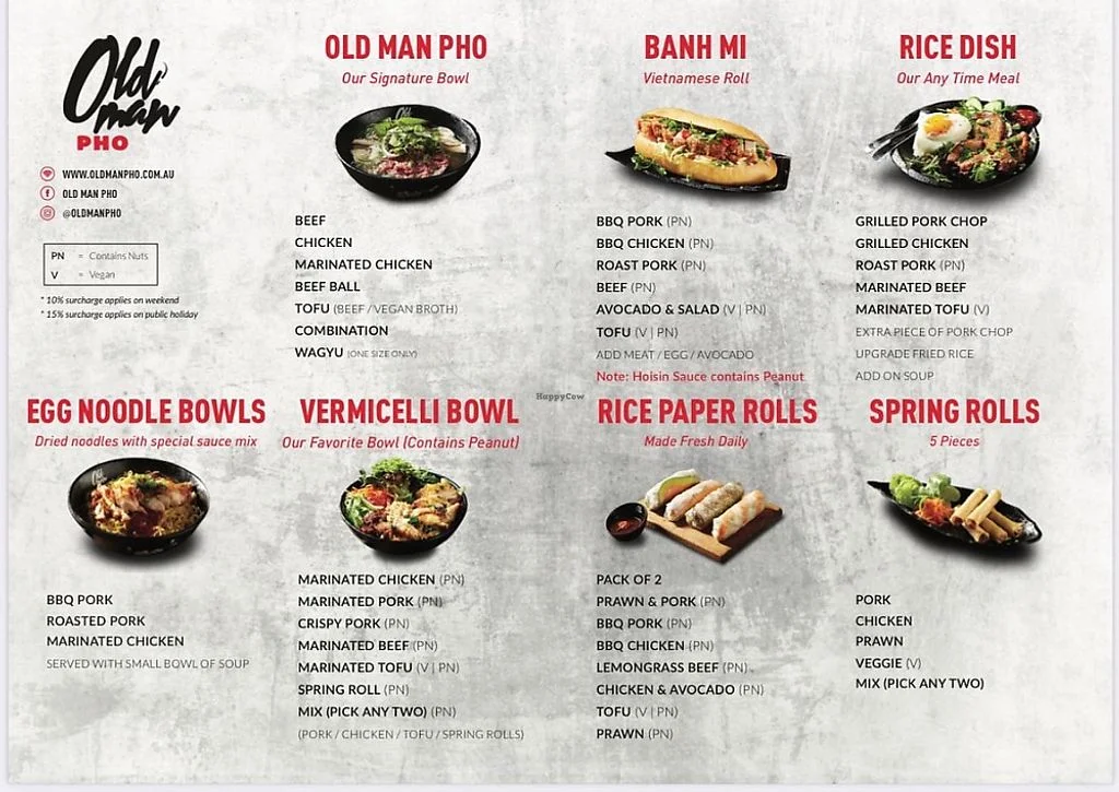Menu, Old Man Pho Waurn Ponds - Vietnamese Restaurant