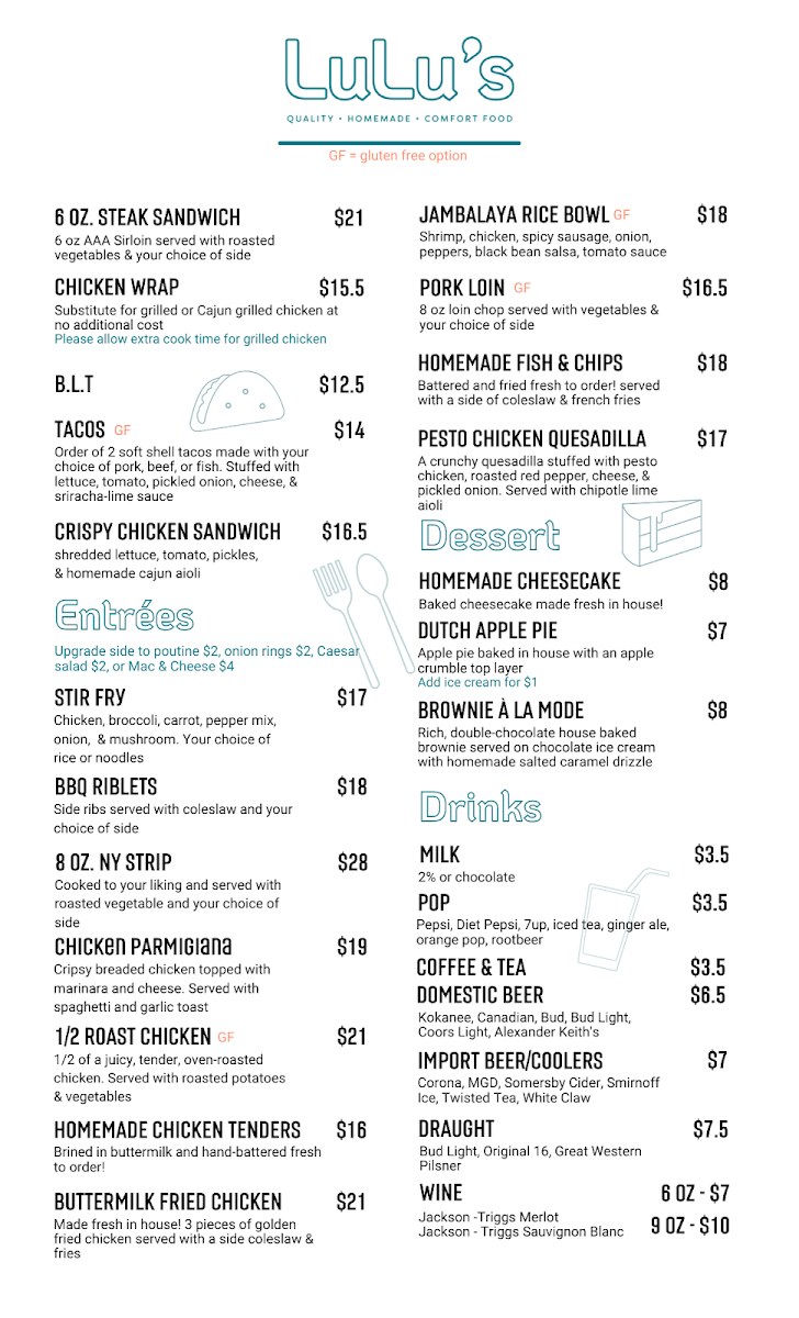 Menu, Lulu's Kitchen