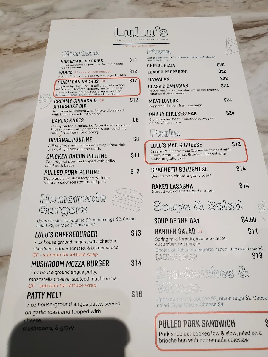 Menu, Lulu's Kitchen