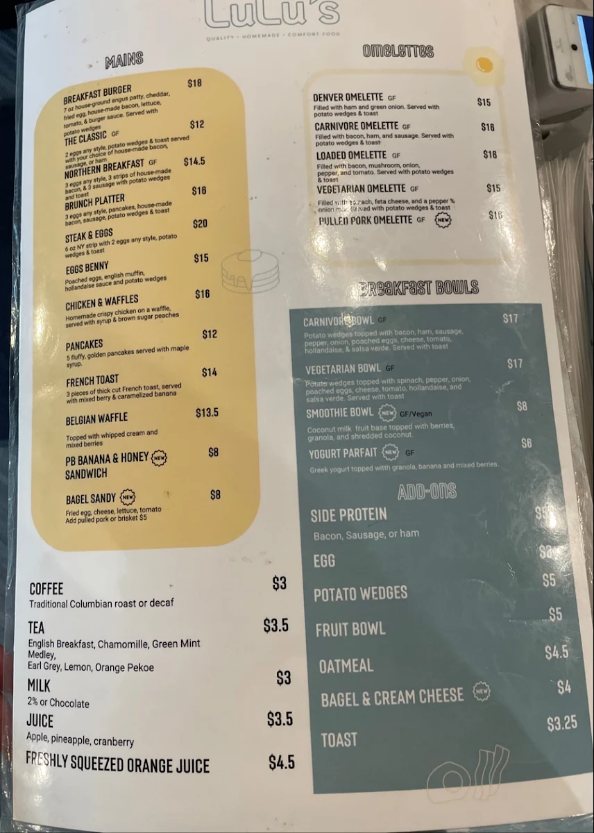 Menu, Lulu's Kitchen