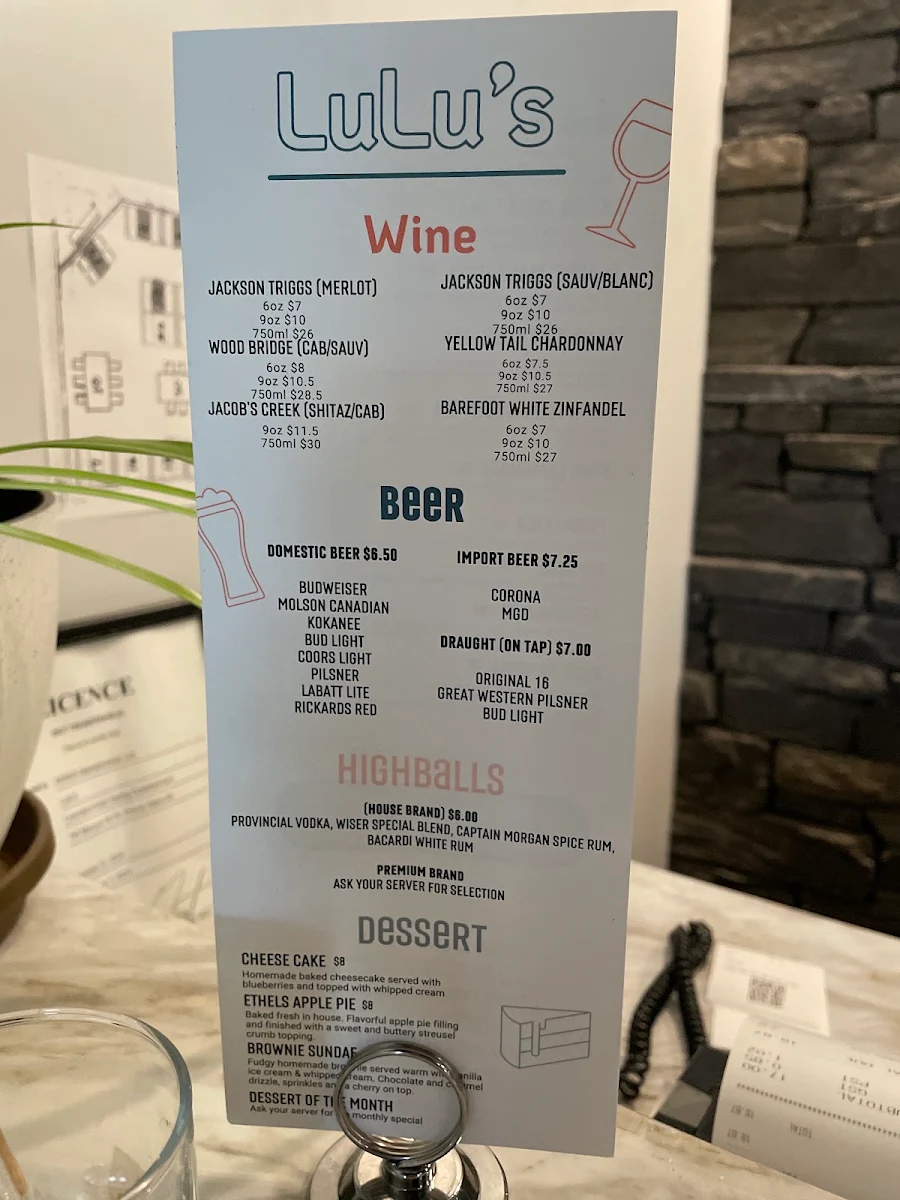 Menu, Lulu's Kitchen