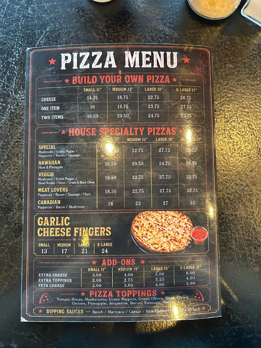 Menu, Nappo's Sports Bar and Pub