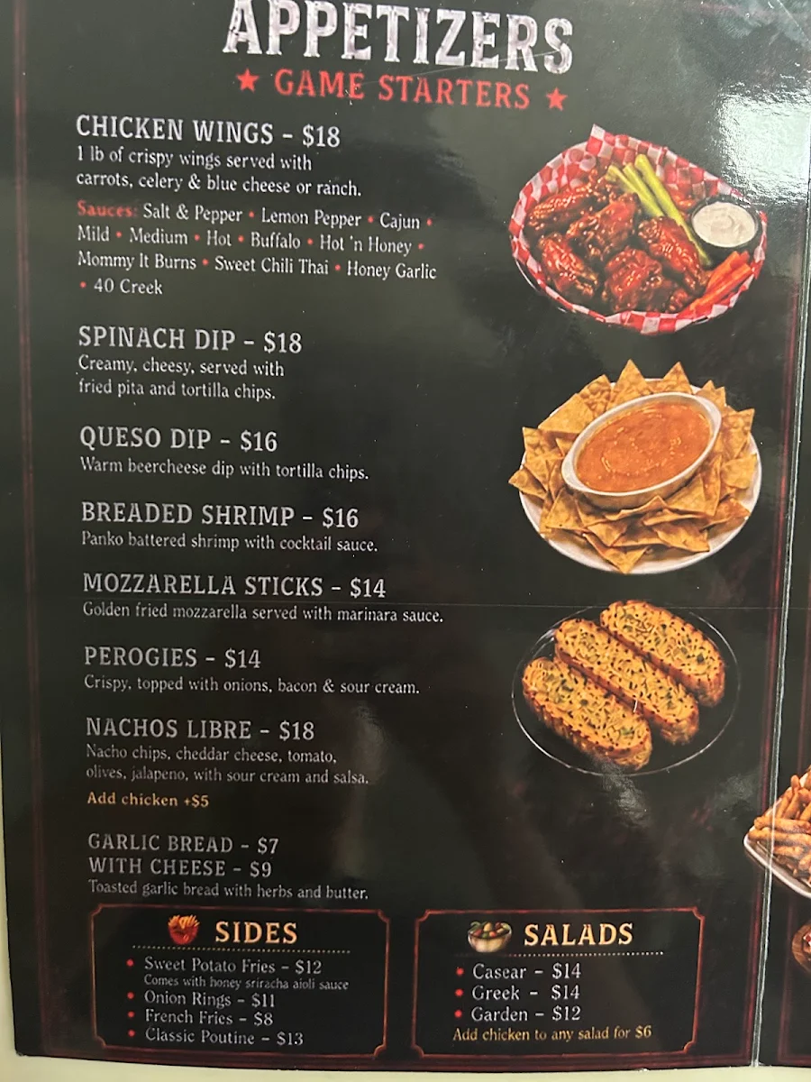 Menu, Nappo's Sports Bar and Pub