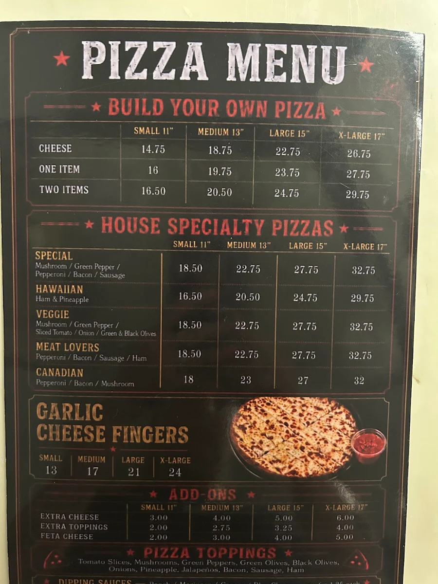 Menu, Nappo's Sports Bar and Pub