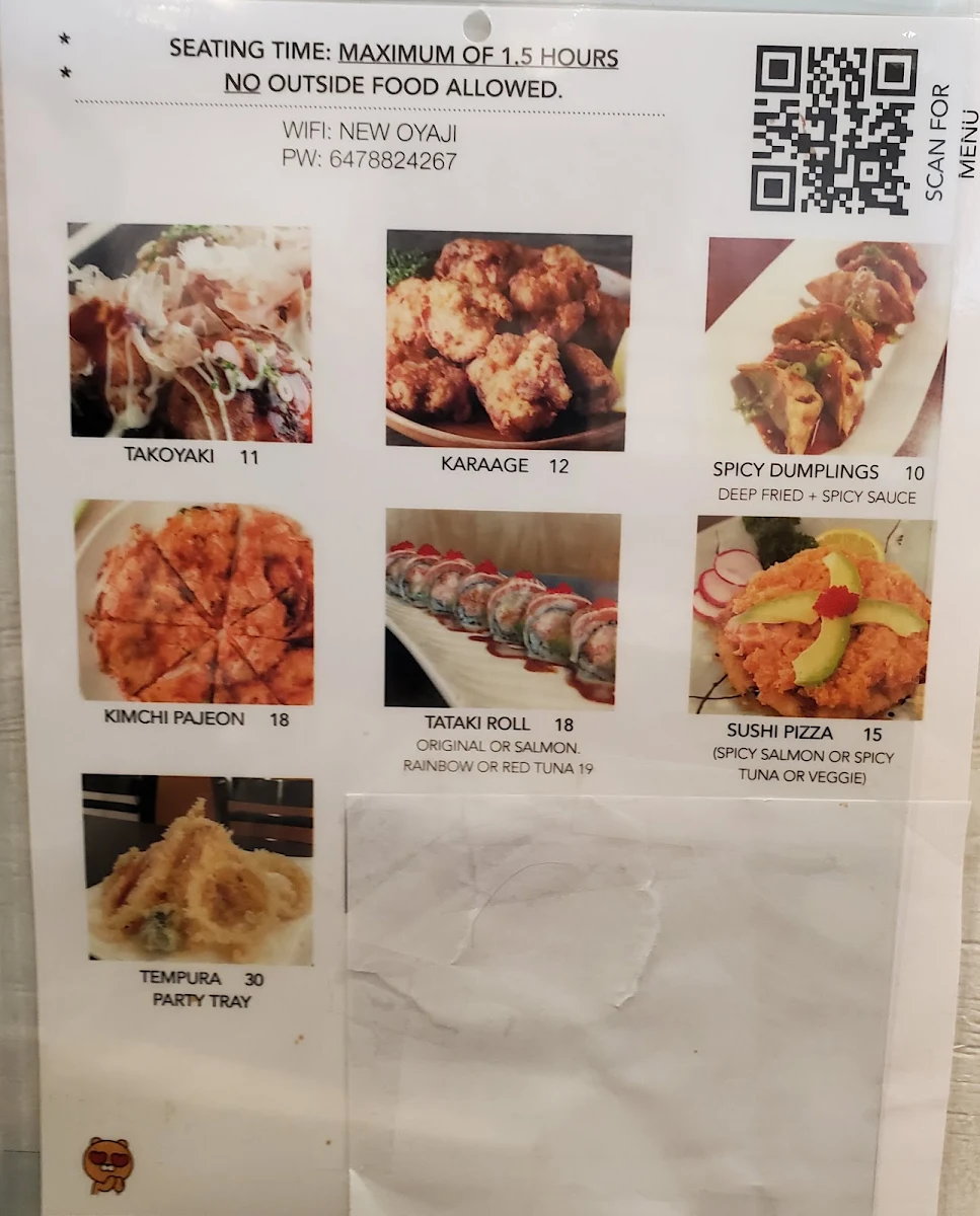 Menu, Oyaji Sushi (à la carte)