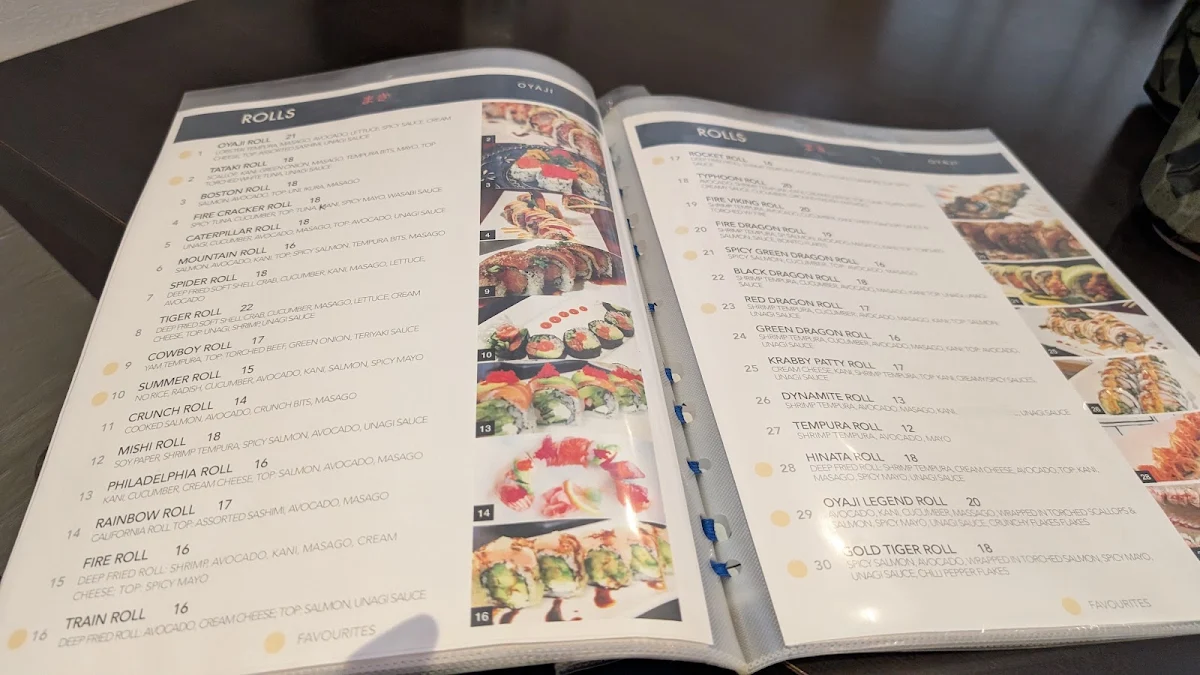 Menu, Oyaji Sushi (à la carte)