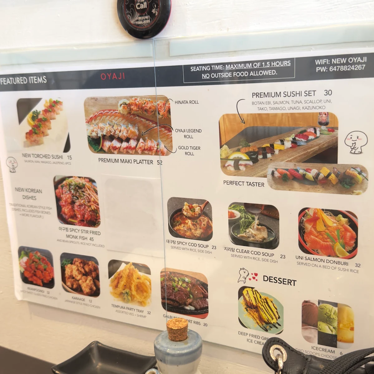 Menu, Oyaji Sushi (à la carte)