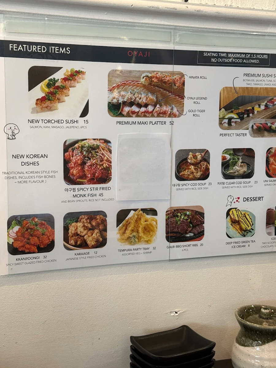 Menu, Oyaji Sushi (à la carte)