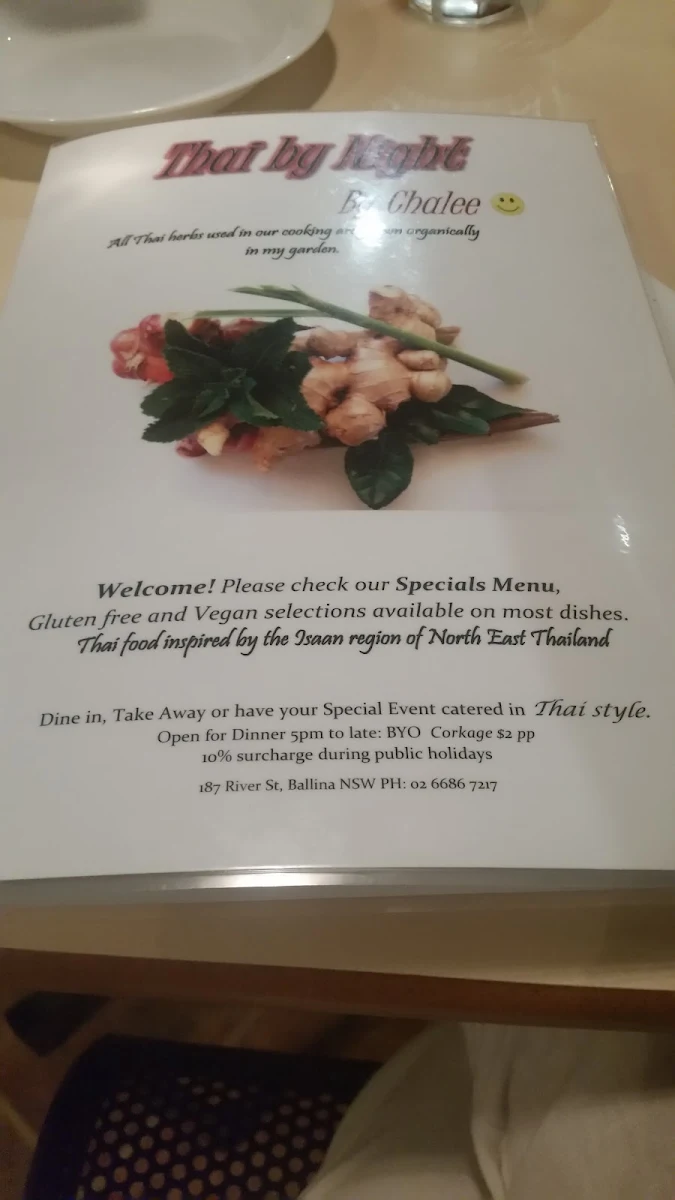 Menu, Thai by Night