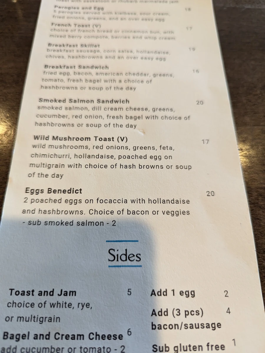 Menu, Prairie's Edge