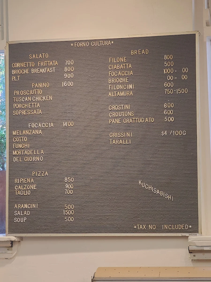 Menu, Forno Cultura
