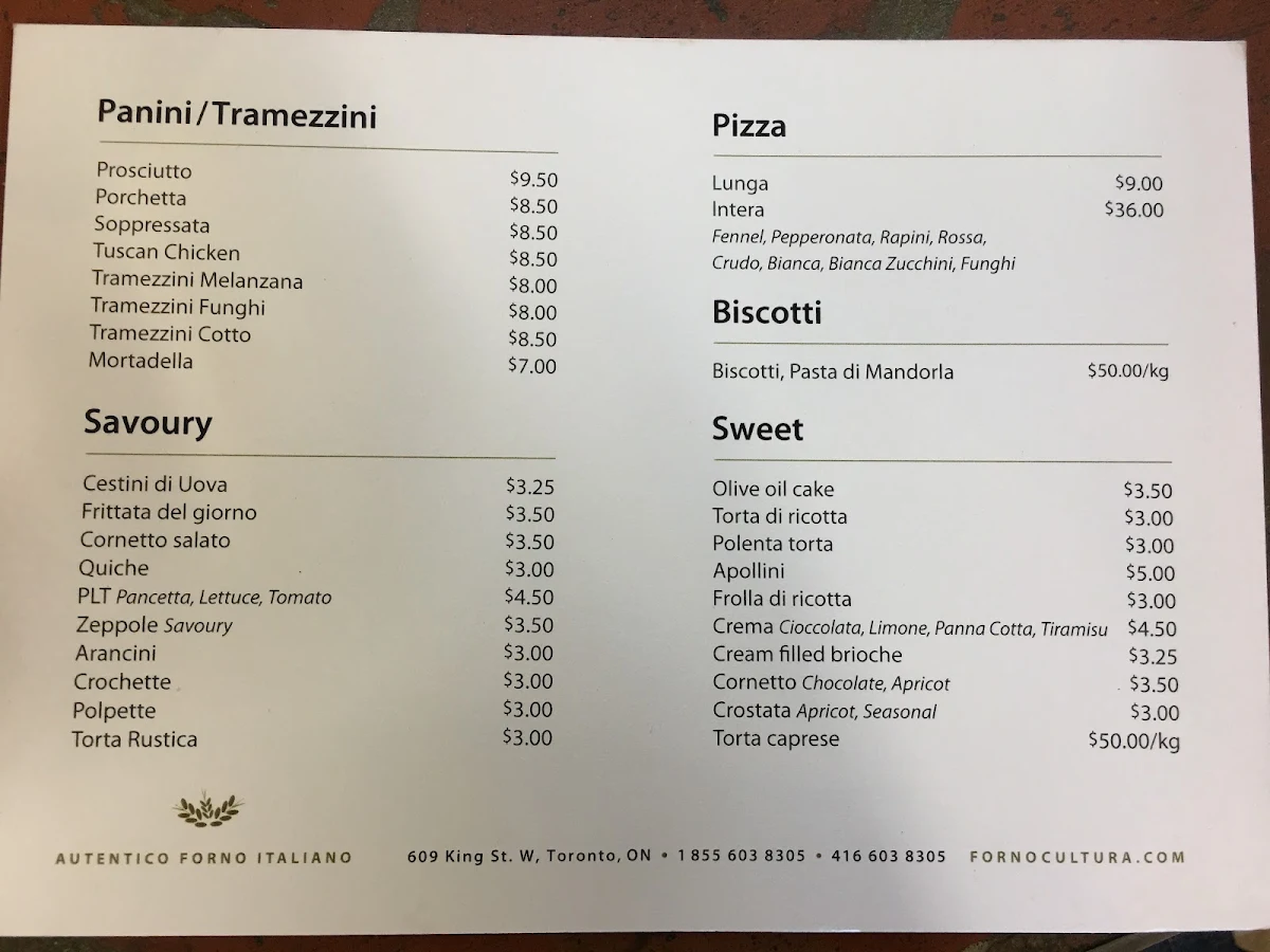 Menu, Forno Cultura