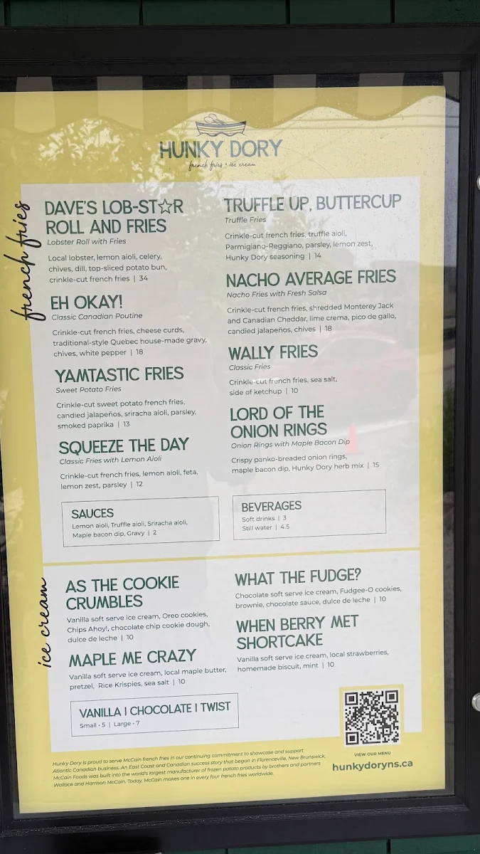 Menu, Hunky Dory