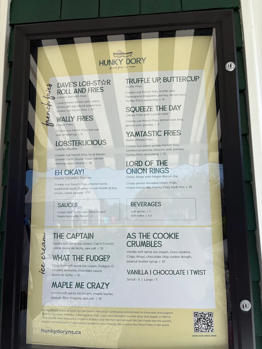 Menu, Hunky Dory