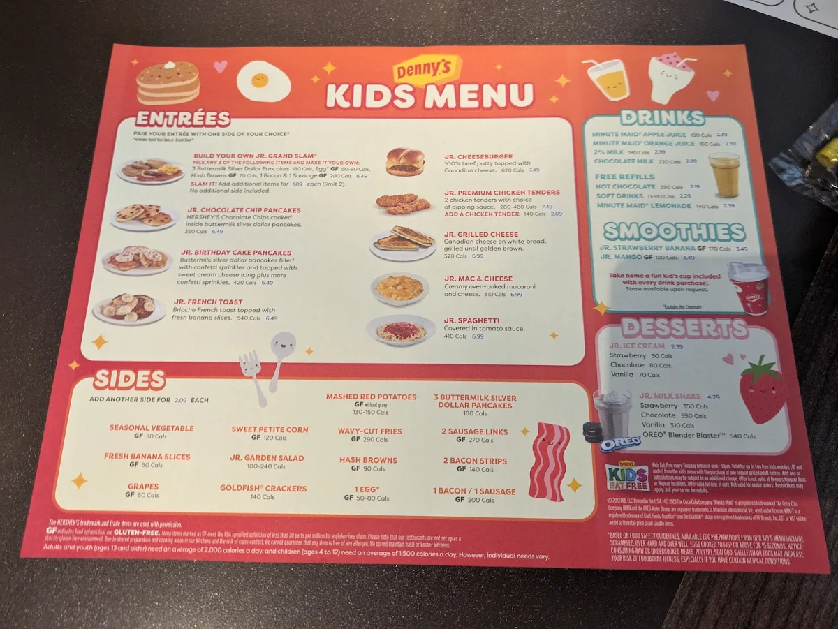 Menu, Denny's Restaurant Abbotsford - Mt. Lehman